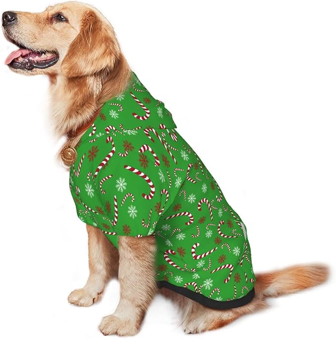 Green Candy Cane Hoodie,Christmas Cosplay Dog Clothes with Pocket and Hat Winter Clothes Sweaters Small