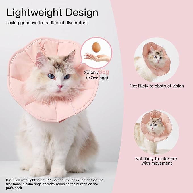 Touchdog Foldable Dog Cone Collar for Cats & Dogs - Adjustable Soft Recovery Collar with Waterproof PU Coating, Lightweight Design, 24.5cm/9.6in Wide Barrier (Pink, M)