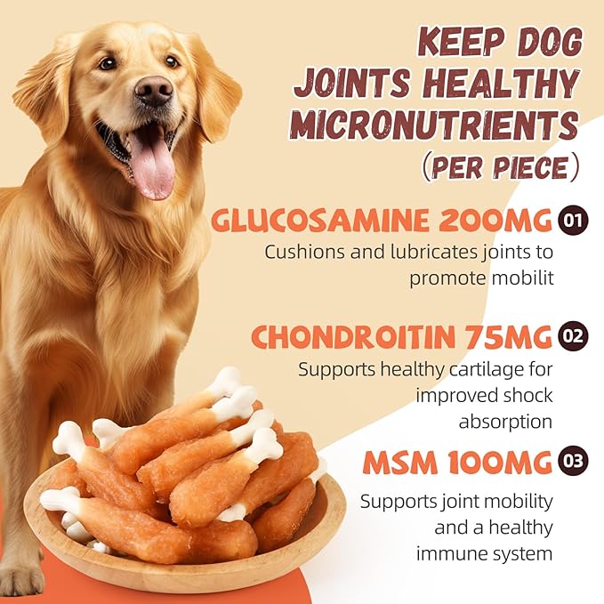 Dog Treats, Chicken Wrapped Calcium Bone Rawhide-Free Grain-Free Training Treats for Dogs Teeth Cleanning Breath Fresh Dog Chewy Snacks for Medium Large Dogs 10.6oz or 18-19 pcs