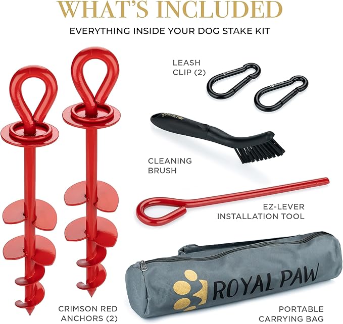 ROYAL-PAW Dog Tie Out Stake - for Large Dogs up to 210 lbs - Heavy Duty Dog Stake for Yard, Beach & Camping Outside - Best in Ground Anchor for a Dog Cable, Leash, Lead Tether (R2-Crimson Red)
