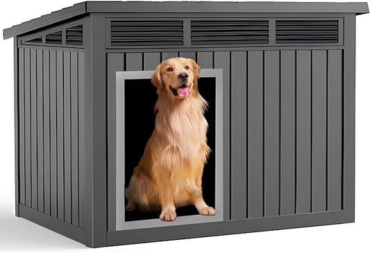 VIXZEN Dog House Indoor Outdoor,Waterproof Dog House for Small to Large Dogs,Doghouse with Air Vents and Elevated Floor,Openable at The Top,Easy to Assemble and Clean