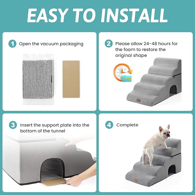 Extra Wide Dog Stairs with Tunnel, Detachable Large Pet Step for Small Medium Dog, Puppy or Cat, Ramp for High Bed, Couch, Sofa or Car, Stable, 19.7x33x22.4 inch, 5 Step, Grey