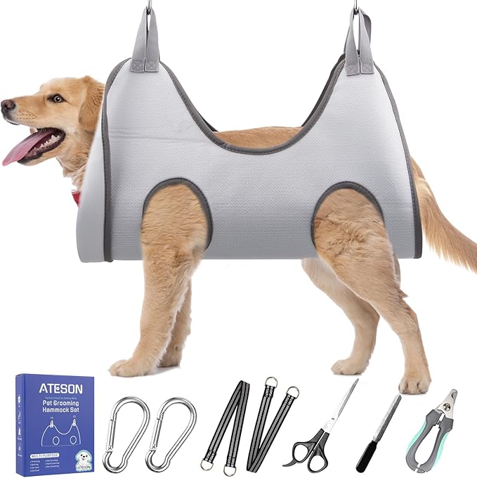 Pet Grooming Hammock Harness for Large Giant Dogs Nail Trimming XXL, Dog Sling for Cutting Nails, Dog Hanging Holder Hanger with Nail Clippers, Nail File, Scissors