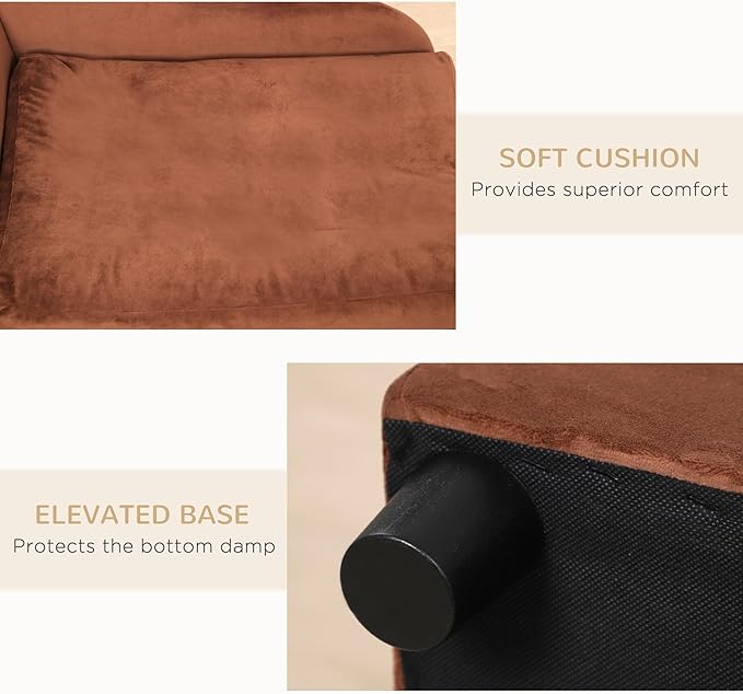 PawHut Luxury Fancy Dog Couch with Hidden Storage, Small Dog Sofa Bed with 2" Soft Foam, Modern Pet Furniture for Puppies & Little Breeds, Brown
