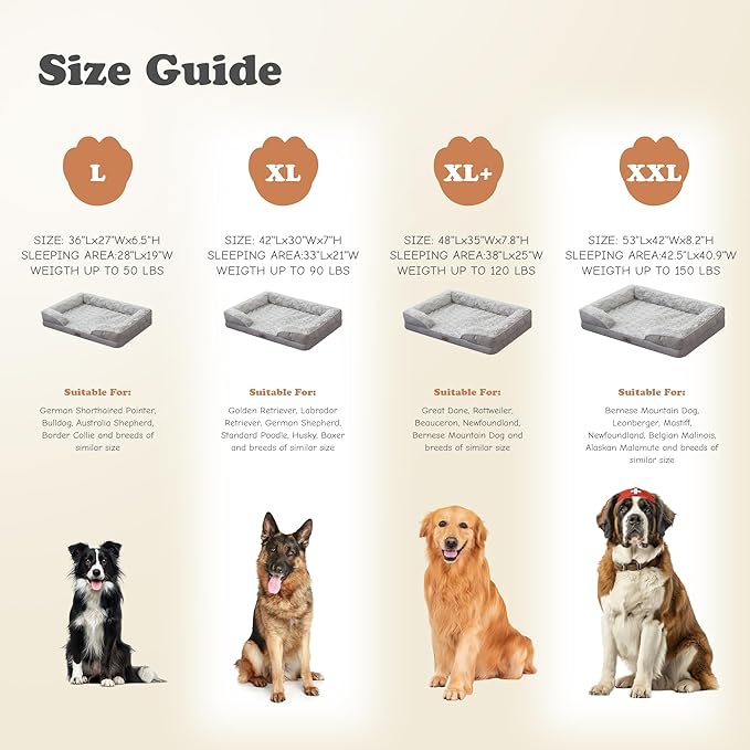 Orthopedic Dog Bed for Extra Large Dogs - XL Plus Waterproof Dog Sofa Beds, Supportive Foam Pet Couch Bed with Removable Washable Cover, Waterproof Lining and Nonskid Bottom