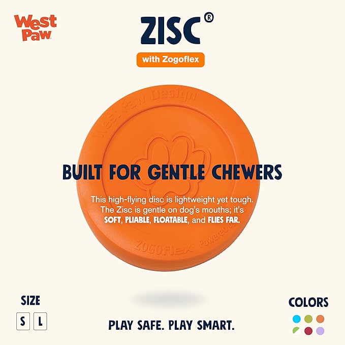 West Paw Zogoflex Zisc Dog Flying Disc, High Flying Aerodynamic Disc for Dogs Puppy – Lightweight, Floatable Disc for Fetch, Tug of War, Catch, Play – Doubles as Food/Water Bowl, Large 8.5", Tangerine