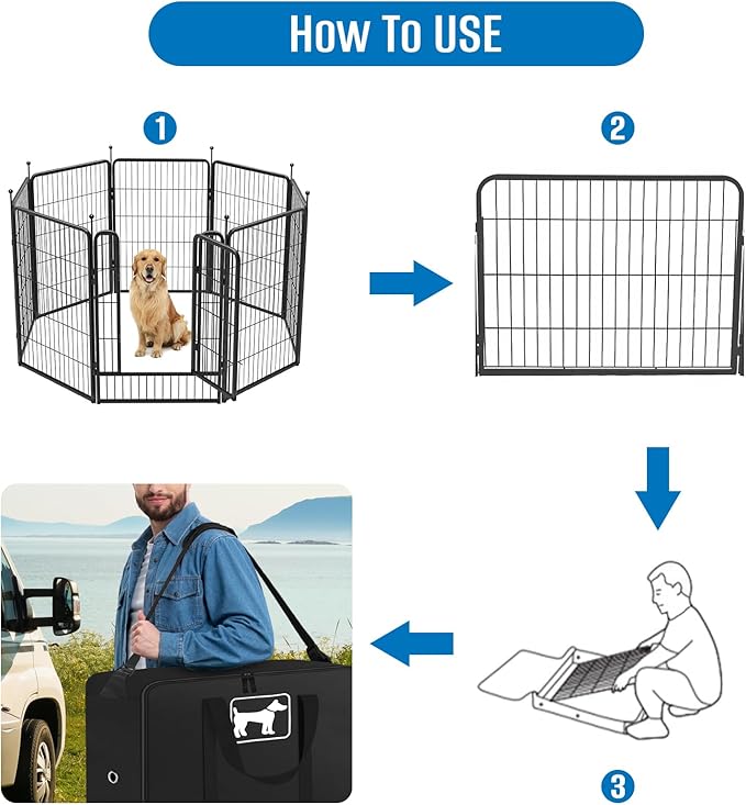 SIRUITON Dog Playpen Storage Bag Fits 45 H 8 Panels and 9 Stakes Foldable Exercise Pet Playpen, Dog Fence Travel Bag, with Reinforcing Plate & Shoulder