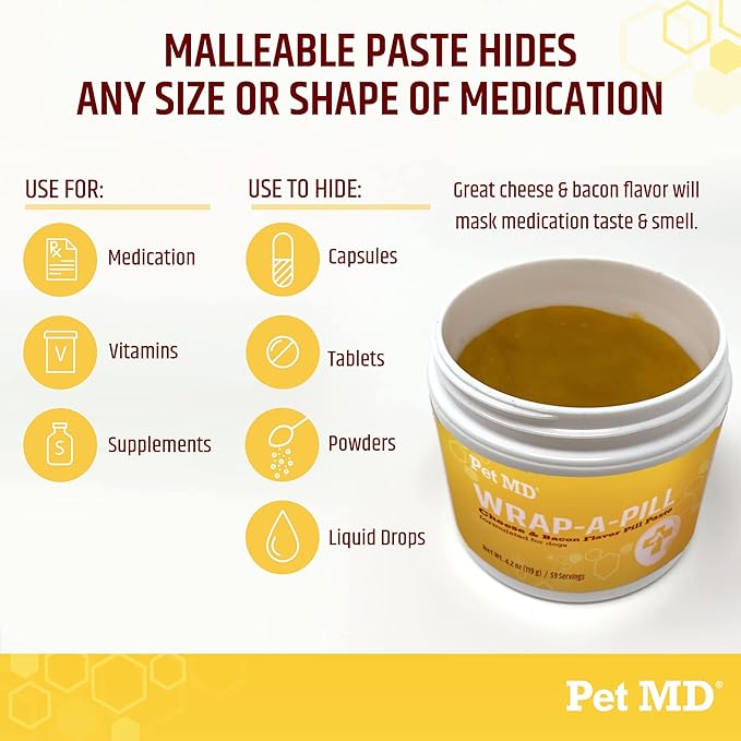 Pet MD Wrap A Pill Cheese & Bacon Flavor Pill Paste for Dogs - Make a Pocket or Pouch to Hide Pills & Medication 4.2 oz