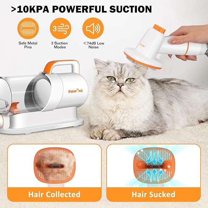 Pet Grooming Kit with Vacuum, All-in-1 Professional Deshedding Tools for Dogs & Cats - Low Noise Dogs Vacuum Cleaner with 2L Large Capacity Dust Cup for Shedding Pet Hair