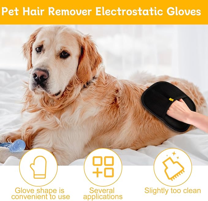 Pet Hair Removal Glove for Cats & Dogs, 3Pcs Upgraded Electrostatic Pet Hair Remover, Reusable Hair Remover Glove for Couch, Furniture, Carpet, Curtain