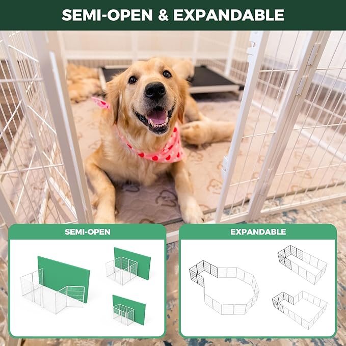 FXW Homeplus Unleashed Indoor Dog Playpen - Stress-Free and Safe Play, Heavy Duty 40 Inch 12 Wire Panels Dog Pen for Medium and Large Dogs, White│Patented