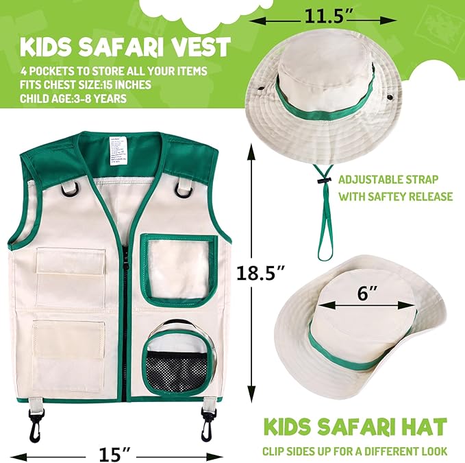 GINMIC Kids Explorer Kit & Bug Catching Kit, 16 Pcs Outdoor Exploration Safari Kit for Kids Camping with Binoculars, Adventure, Hunting, Hiking, Educational Toy Gift for 3-12 Years Old Boys Girls