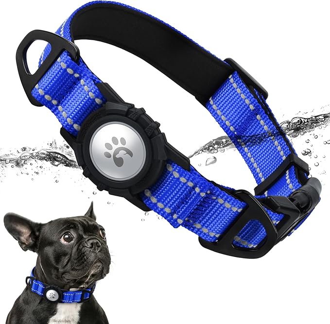 TagME Airtag Dog Collar,Waterproof Reflective Pet Collar with Airtag Holder,Soft Padded and Double D-Rings for Small Dogs,Navy Blue