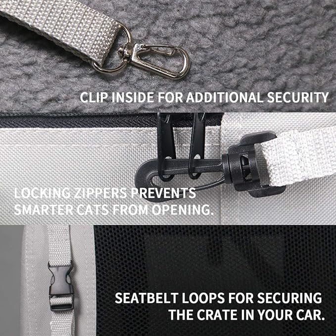 Extra Large Cat Carrier Soft Sided, Portable Small Dog Carrier for 2 Cats, 24"x16.5"x16" Car Travel Folding Comfortable Design with Bowl, Grey