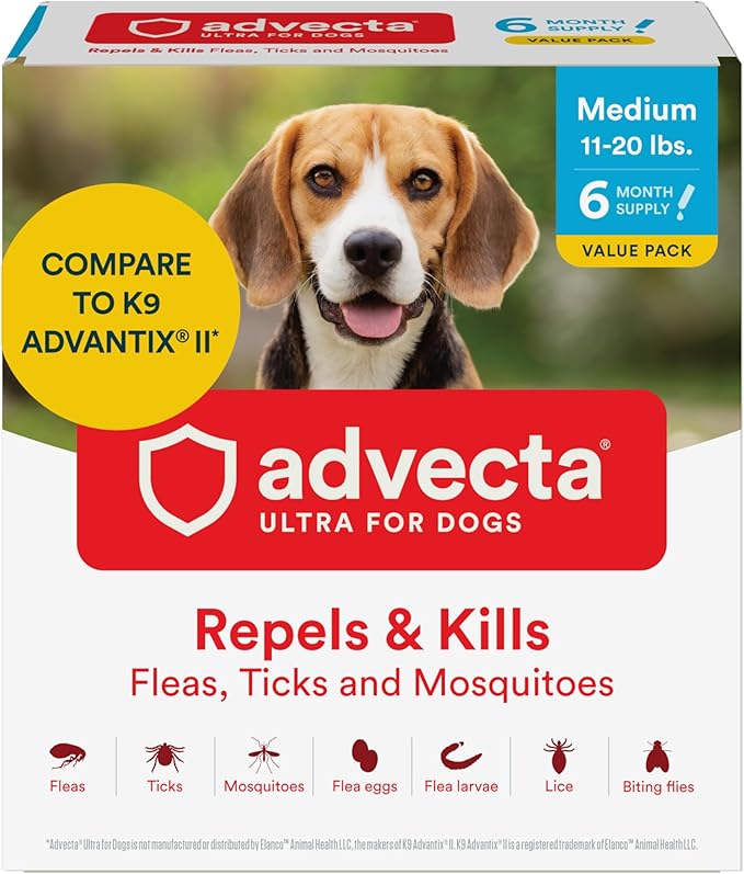 Ultra Flea and Tick Prevention for Dogs - Dog and Puppy Treatment and Control - Mosquito Repellent - Medium, Fast Acting Waterproof Topical Drops, 6 Month Supply
