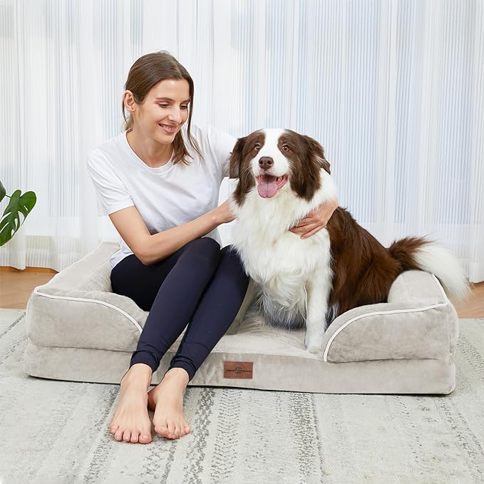 Comfort Expression Large Dog Beds Waterproof Orthopedic Foam Dog Sofa Beds Comfy Pet Bed with Washable Removable Cover & Non-Slip Bottom(Large,Beige)