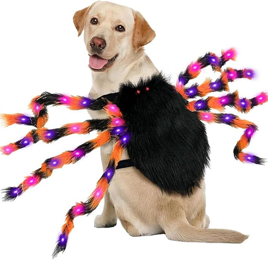OurWarm Dog Halloween Costumes for Pets 64 LED Furry Giant Dog Spider Costume Funny Dogs Costumes for Medium Large Dogs Halloween Party Decor Puppy Pets Outfits Cosplay