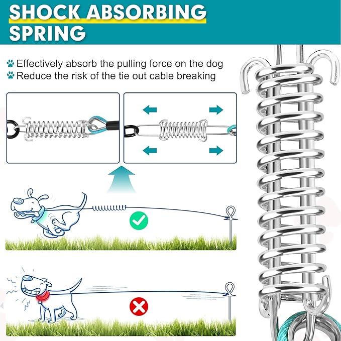 Snagle Paw Dog Leads for Yard 50FT-1000LBS Break Strength,Heavy Duty Tie Out Cable for Dogs with Swivel Lockable Hook & Spring,Chew Proof Dog Chain for Outside,Dog Run Cable for Medium Large Dogs