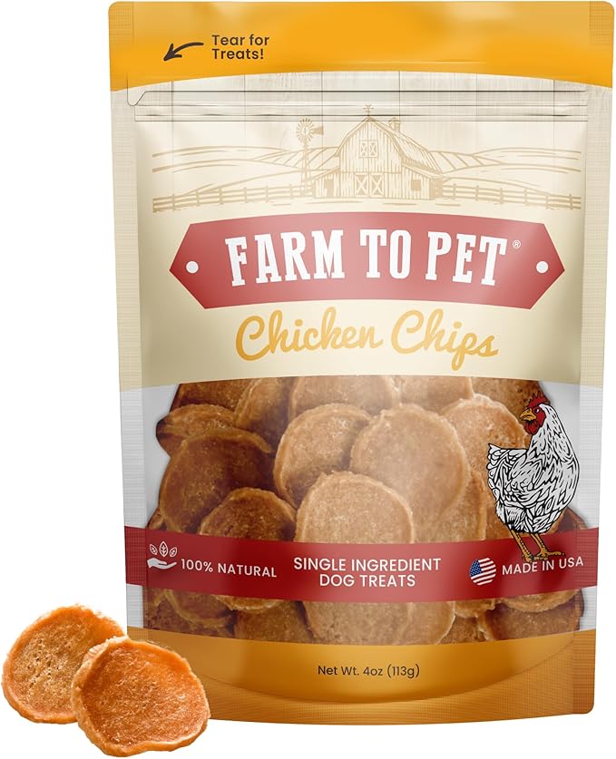 Farm To Pet - Dog Training Treats - Chicken Chips, Single Ingredient - 4 oz, Lean, All Natural, Healthy Dog Treats for Small, Medium, Large Breeds, & Puppies, Made in USA