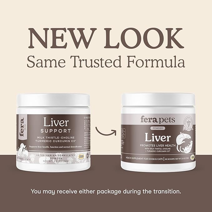 Fera Pets Liver Supplement for Dogs & Cats with Milk Thistle, Choline & Turmeric - Organic Botanicals - Enhances Liver Function, Immunity, Detoxification, & Metabolic Function - Powder - 60 Scoops