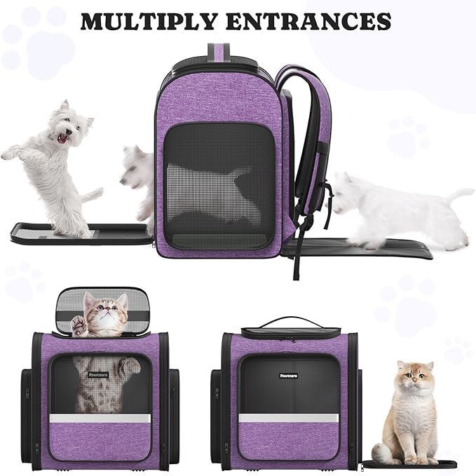 Pawtners Dog Carrier Backpacks Large Cat Backpack with Anti-Scratch Mesh, Foldable Designed Pet Backpack Carrier for Kitten Small Dogs & Large Cats Up to 18 Lbs, Dog Carrier for Travel Outdoor