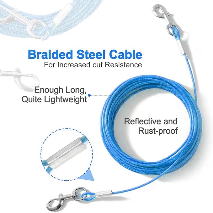 Tie Out Cable for Dogs,100FT Dog Leads,Heavy Duty Tie Out Cable for Large Dogs Up to 125lbs,Durable Dog Runner Tether Line for Outdoor,Yard