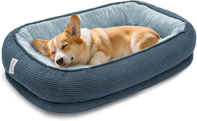 Orthopedic Dog Bed for Medium Size Dog Washable Cover, Egg Crate Foam Bed for Senior Dogs,Oval Kennel Bed, Pet Couch Bed with Four Sided Bolster, Removable Washable Cover Non-Slip Bottom, Haze Blue