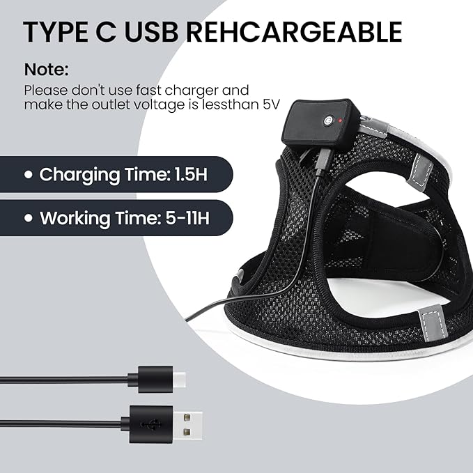 PceoTllar Light Up Dog Harness, LED No Pull Reflective Dog Harness, Flashing Lighted for Night Walking - Small/Medium, (Black Red,xs)