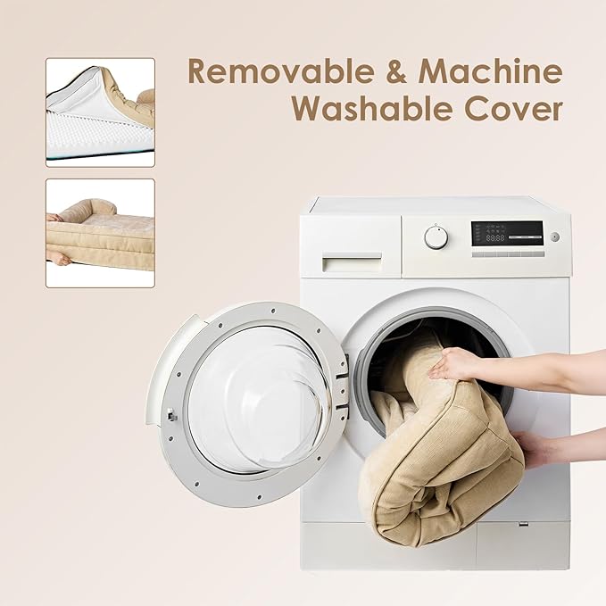 EHEYCIGA Orthopedic Dog Bed for Medium Dogs, Waterproof Memory Foam Medium Dog Beds with Sides, Non-Slip Bottom and Egg-Crate Foam Pet Couch Bed with Washable Removable Cover, Greige