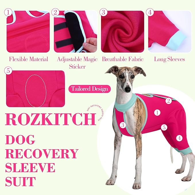 ROZKITCH Dog Surgery Leg Sleeve Rear Legs, Male Female Pet Prevent Licking Wound Elbow Knee Protector, Dog Recovery Suit Cone Collar Alternative Pants Shirt for Wound Heal Wrap Rosered 3XL