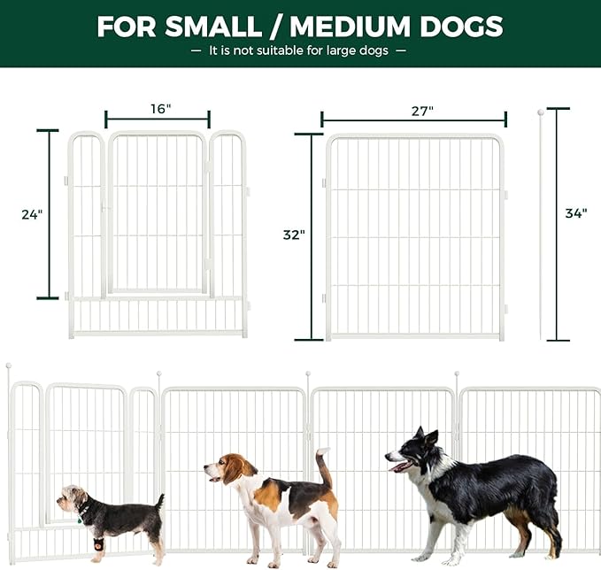 FXW Rollick Unleashed Dog Playpen for Indoor, Yard, RV Camping, 32 inch 48 Panels for Small and Medium Dogs, White│Patented