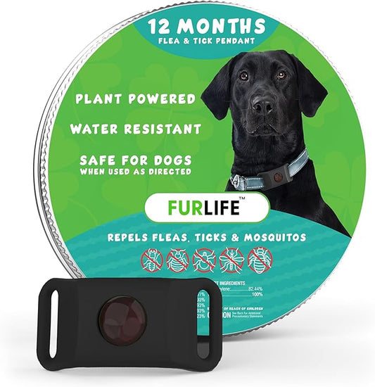 FurLife Black Dog Tag, Flea and Tick Prevention for Dogs - Waterproof Pendant for Collar, Safe for All Breeds