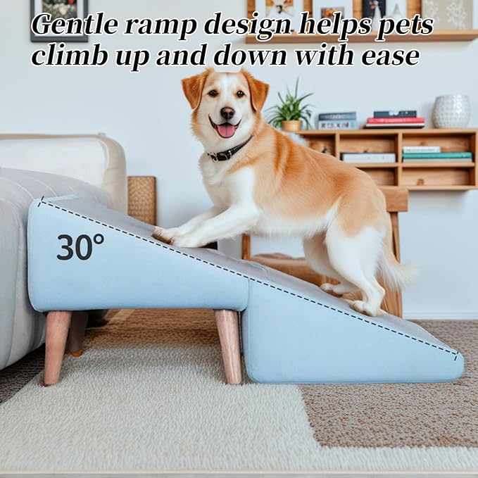 Split Ottoman Dog Ramp, Folding Pet Ramps Stairs for Couch, Pet Ramps Stairs for Small and Large Dogs, Holds up to 220 lbs (Blue - 2 Pads & 2 Covers, One Size)