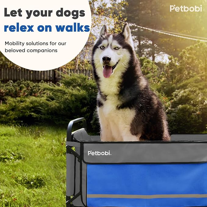 Petbobi Dog Wagon Stroller for Large & Medium Dogs - 2-in-1 Push-Pull Pet Stroller with Ramp, Foldable All Terrain Wagon Cart, One-Step Brake, Suitable for Outdoor Walks & Camping, Blue
