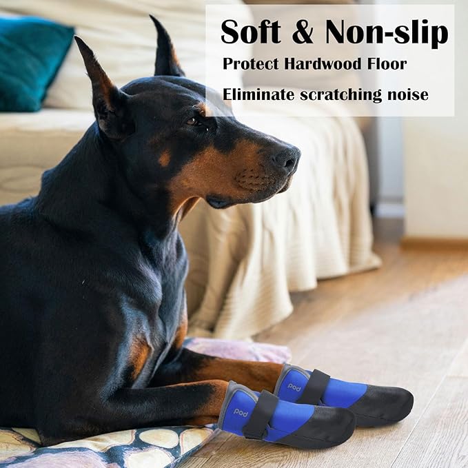 Dog Shoes Lightweight Dog Boots-Breathable Knitted Paw Protector with Adjustable Strap for Hot Pavement, Rain Walking, Hardwood Floors Anti Slip Reduce Noise, Prevent Licking Paws(Blue,L)