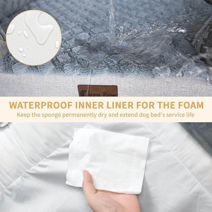 Orthopedic Dog Beds Waterproof, Memory Foam Large Sized Dogs Beds with Sides, Non-Slip Bottom and Egg-Crate Foam Big Dog Beds with Removable Washable Cover(Large,Dark Grey)