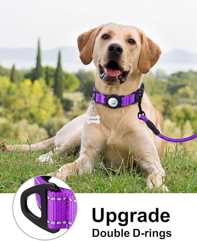 TagME Airtag Dog Collar,Waterproof Reflective Pet Collar with Airtag Holder,Soft Padded and Double D-Rings for Extra Large Dogs,Purple
