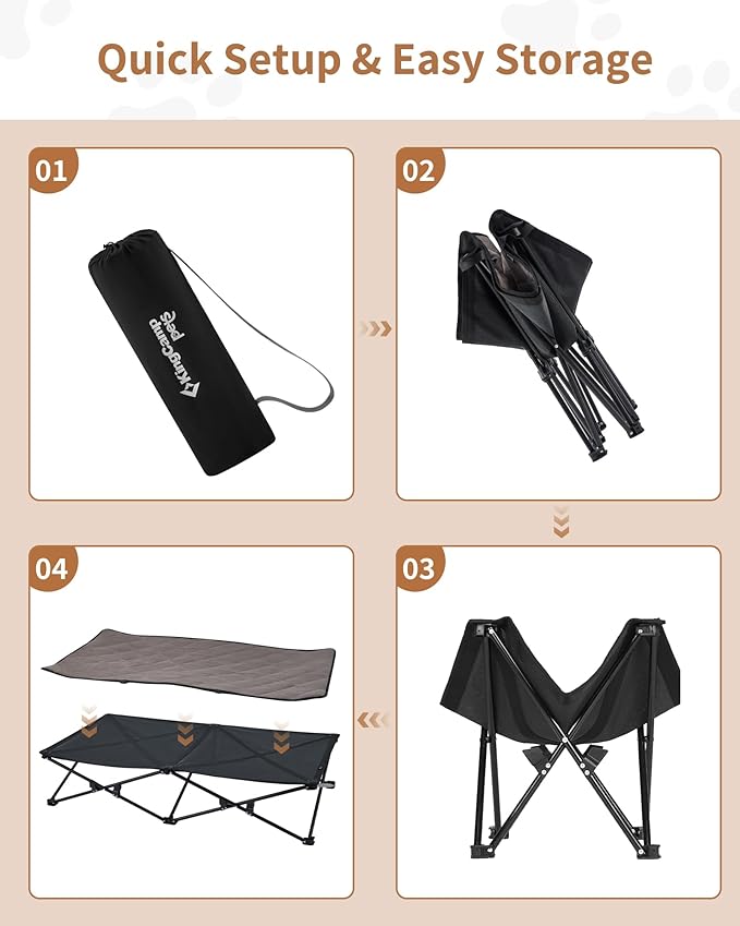 KingCamp Elevated Dog Bed for XL Dogs, Outdoor Raised Cooling Pet Cot Bed with Washable Breathable Mesh & No-Slip Feet Perfect for Camping, Backyard, Indoor Use (XL, Black)