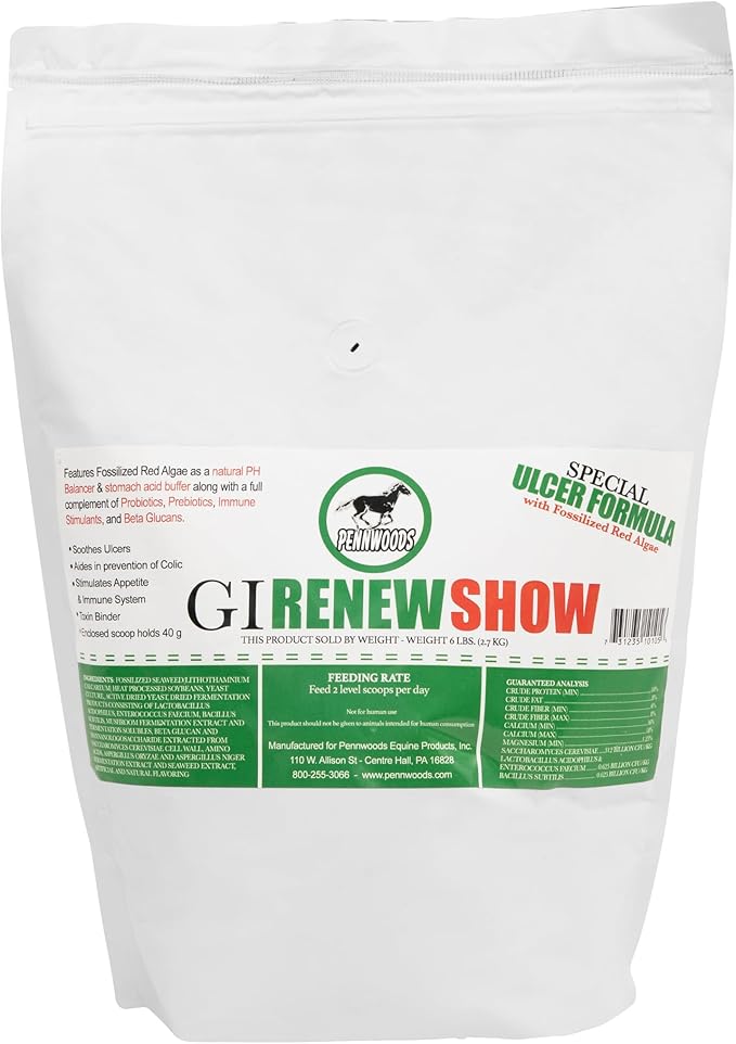 GI Renew Show, Probiotics for Equine, Immune and Appetite Stimulation, Prebiotics, Digestive Enzymes | Horse Supplement Providing Ulcer Relief and Treatment, Organic Toxin Binder, 6 LB Bag