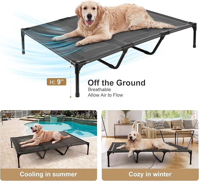 petizer 48" Elevated Dog Bed for Extra Large Dogs, Outdoor Dog Cot Waterproof, XXL Dog Bed with Supporting Bars - Up to 200 LBs, Washable Breathable Raised Cooling Pet Bed, Indestructible, X-Large