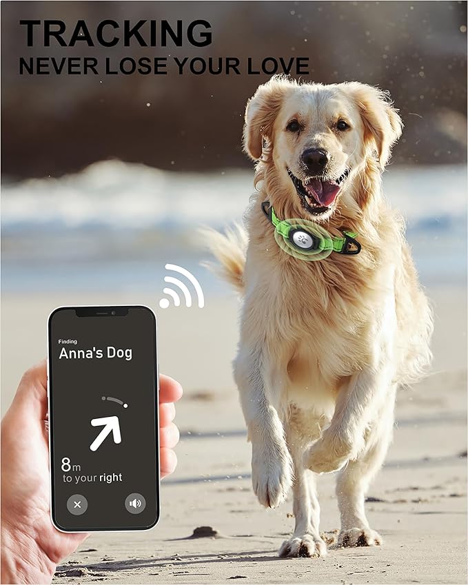 TagME Airtag Dog Collar,Waterproof Reflective Pet Collar with Airtag Holder,Soft Padded and Double D-Rings for Large Dogs,Green