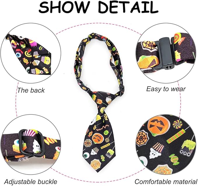 PET SHOW 10pcs Halloween Small Dog Ties Neckties for Doggies Cats Adjustable Holiday Grooming Accessories Neck Ties Bowties Girl Boy Festival Costumes Puppies Party Gift Favor