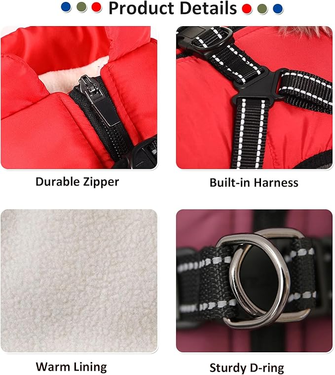 HDKUW Small Dog Jacket, Small Dog Coat Harness Winter Warm Vest Jacket Waterproof Cotton Costume for Puppy Small Dogs (S, Green)
