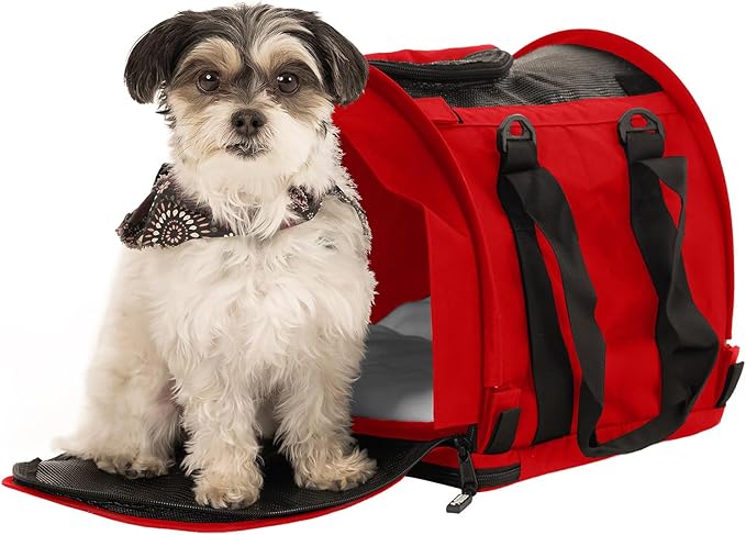 SturdiBag Pro 2.0 Pet Travel Carrier for Cats and Dogs | Soft Sided Pet Carrier Bag with Safety Clips and Seatbelt Straps for Airplane or Car Travel | Cube, Red