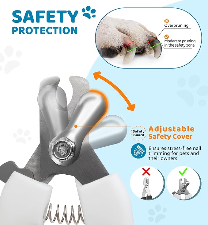 Pet Nail Clippers and Trimmers for Dogs and Cats, Professional Grooming Tool with Safety Guard, Sharp Blades, Free Nail File, Avoid Overcutting, Suitable for Small and Large Pets (Blue)