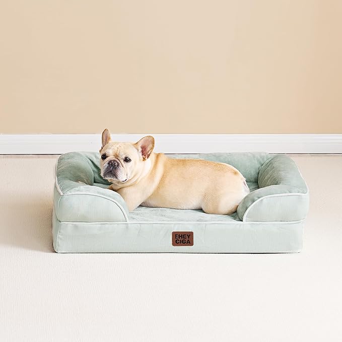 EHEYCIGA Orthopedic Large Dog Bed, Waterproof Memory Foam, Non-Slip Bottom, Sage Green, 35"L x 22"W x 6.5"Th