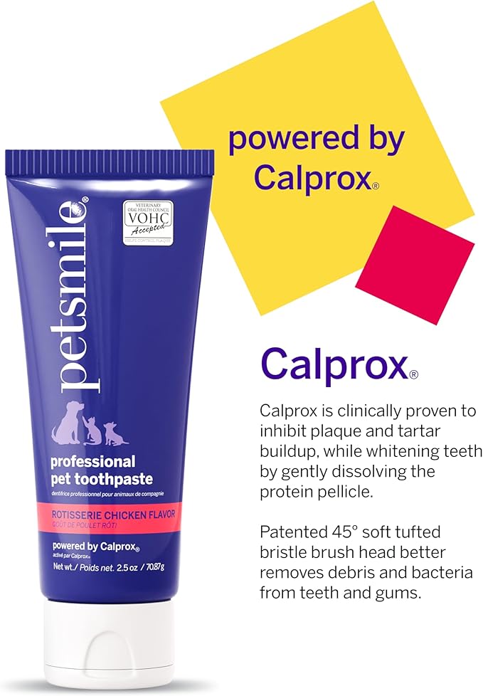 Petsmile Professional Pet Toothpaste for Cats & Dogs - Only VOHC Accepted Toothpaste - Clinically Proven to Control Plaque & Tartar Calprox Formula (Rotisserie Chicken, 2.5 Oz)