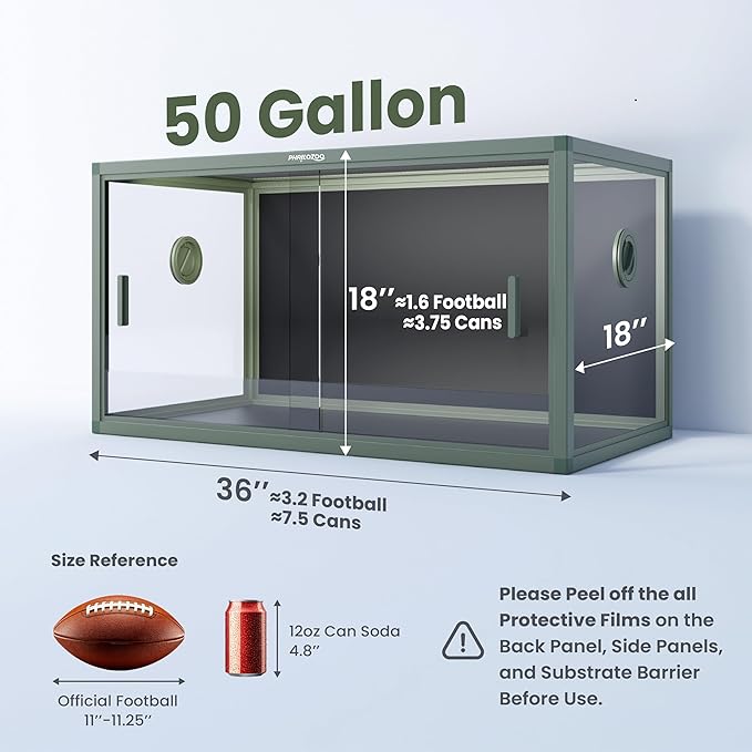 50 Gallon Bearded Dragon Tank, Reptile Enclosure for Easy Maintenance, Front Opening Reptile Tank with Top Screen Ventilation & Glass Sliding Door 36''x18''x18''