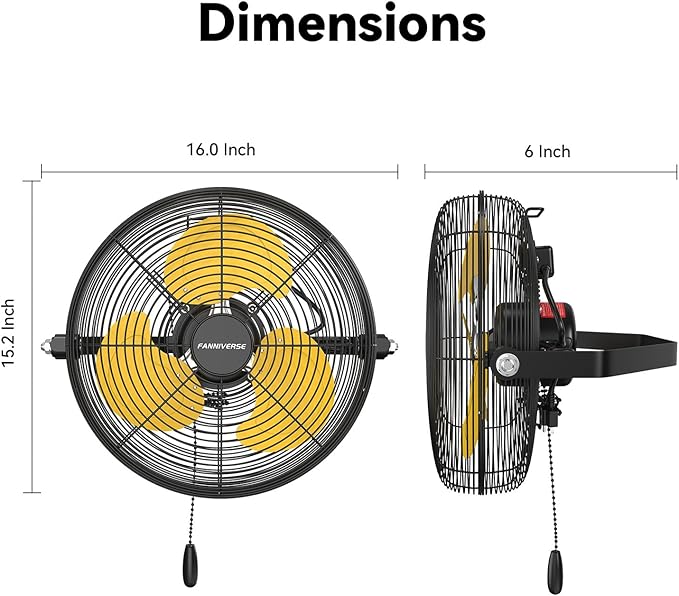 2PCS 12 Inch Wall Fan Pro Series - Indoor High Velocity Wall Mount Fan for Commercial, Residential, Warehouse, Covered Patio, Shop, Garage, Barn, Gazebo 3 Speed 2800 CFM UL Safety Listed