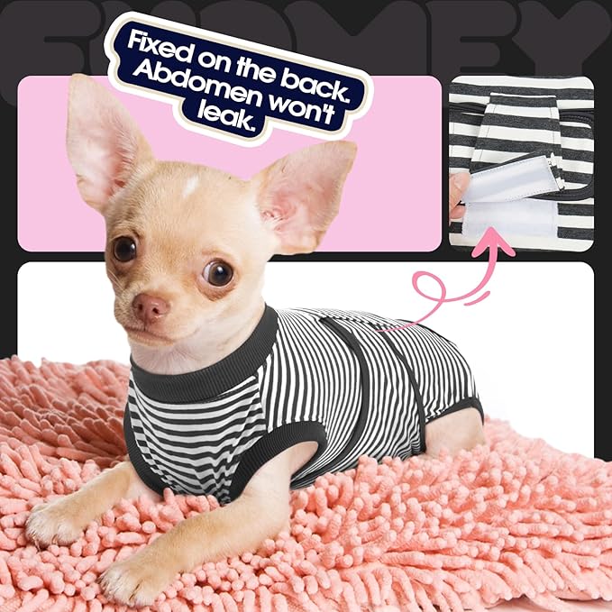 FUAMEY Dog Recovery Suit Male,Dogs Surgery Neuter Suits Puppy Spay Shirts for Female Protect Dog's Skin Anti Licking Abdominal Wounds Doggie Onesie Pet Bodysuit Alternative to Cone Gray Stripes XL